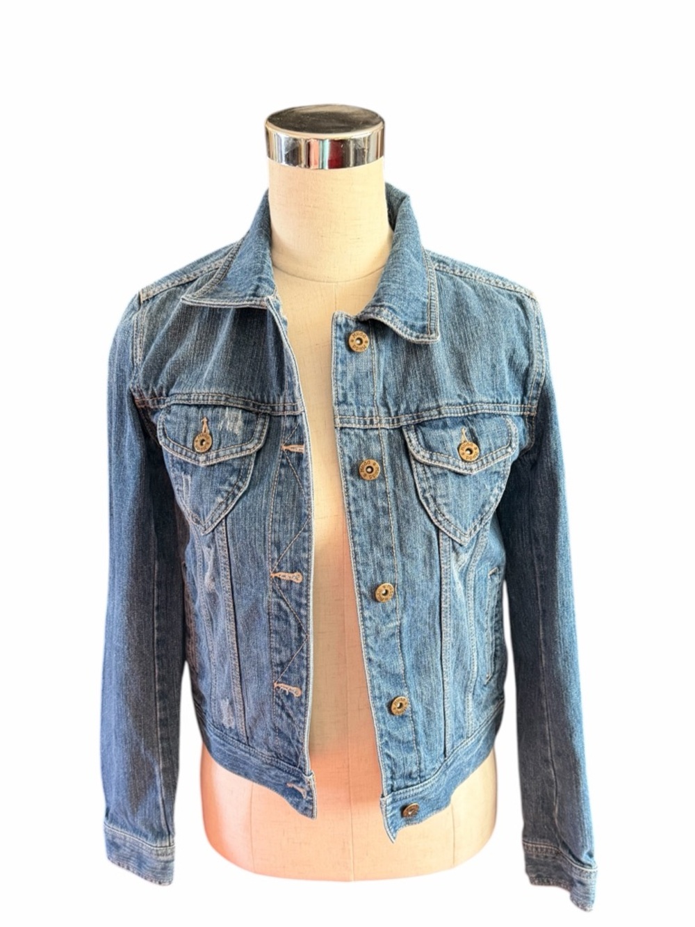 Mudd Small Distressed Denim Long Sleeve Button Up Jean Jacket